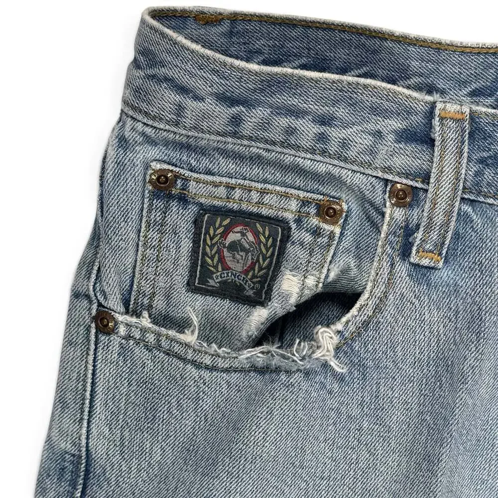 Cinch Light Wash Denim Jeans Size 33x32 Distressed Hem